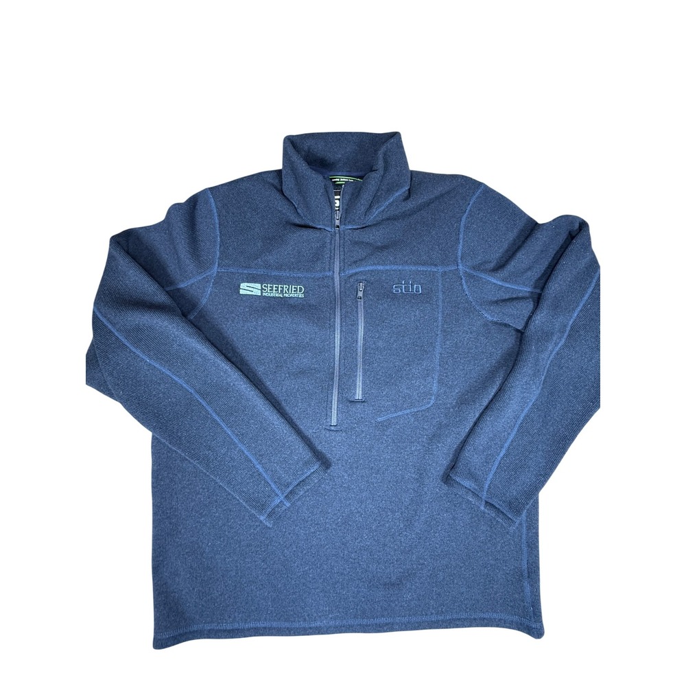 Stio Wilcox Quarter-Zip Pullover Mens Large Blue Heathered Fleece Jacket Logo